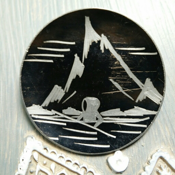 JERGEN JENSEN Denmark Pewter Etched Brooch - Picture 1 of 4